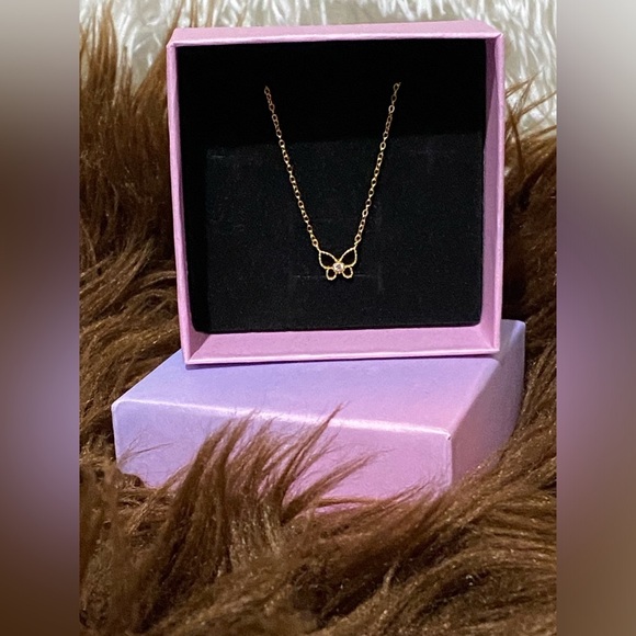 925 Sterling Silver Butterfly Pendant Necklace Gold 14K - Picture 4 of 9